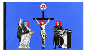 A mockup of the custom flag 'Apostolic Realm of Evangelical Catholicism flag' on a white background