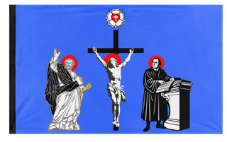 A mockup of the custom flag 'Apostolic Realm of Evangelical Catholicism flag' on a white background