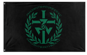 A mockup of the custom flag 'Sanguis Christi Triskelie flag' on a white background