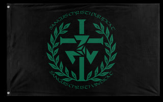 A mockup of the custom flag 'Sanguis Christi Triskelie flag' on a white background