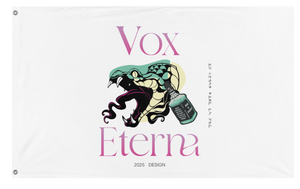 A mockup of the custom flag 'Vox flag' on a white background