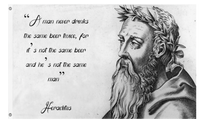A mockup of the custom flag 'Heraclitus flag' on a white background