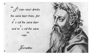 A mockup of the custom flag 'Heraclitus flag' on a white background