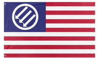 A mockup of the custom flag 'American Iron Front flag' on a white background