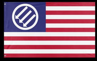 A mockup of the custom flag 'American Iron Front flag' on a white background