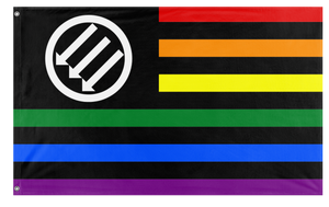 A mockup of the custom flag 'American Iron Front Pride flag' on a white background