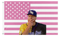 A mockup of the custom flag 'Big Bald Beautiful Baby Butner flag' on a white background