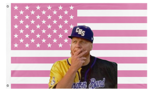 A mockup of the custom flag 'Big Bald Beautiful Baby Butner flag' on a white background