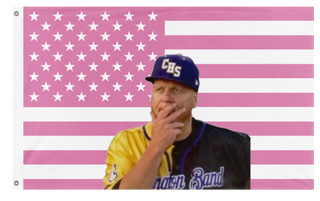 A mockup of the custom flag 'Big Bald Beautiful Baby Butner flag' on a white background