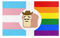 A mockup of the custom flag 'PensivePrideCowboyBread flag' on a white background