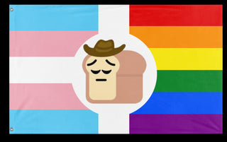 A mockup of the custom flag 'PensivePrideCowboyBread flag' on a white background