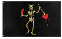A mockup of the custom flag 'Blackbeard Demon Skeleton flag' on a white background