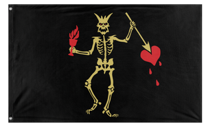A mockup of the custom flag 'Blackbeard Demon Skeleton flag' on a white background