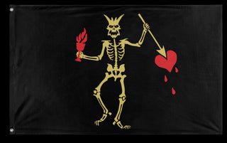 A mockup of the custom flag 'Blackbeard Demon Skeleton flag' on a white background