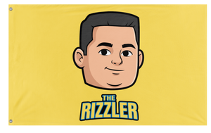 A mockup of the custom flag 'The Rizzler flag' on a white background
