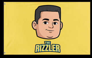 A mockup of the custom flag 'The Rizzler flag' on a white background