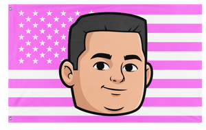 A mockup of the custom flag 'American Rizzler flag' on a white background