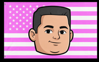 A mockup of the custom flag 'American Rizzler flag' on a white background