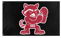 A mockup of the custom flag 'Fighting Racoons flag' on a white background