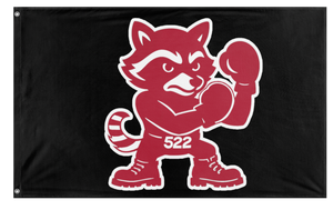 A mockup of the custom flag 'Fighting Racoons flag' on a white background