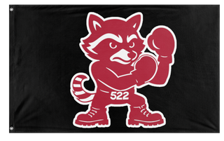 A mockup of the custom flag 'Fighting Racoons flag' on a white background