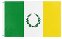 A mockup of the custom flag 'Timbio flag' on a white background