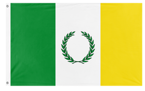 A mockup of the custom flag 'Timbio flag' on a white background