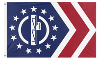 A mockup of the custom flag 'Patriot Front flag' on a white background