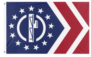 A mockup of the custom flag 'Patriot Front flag' on a white background