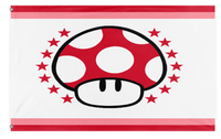 A mockup of the custom flag 'muhsrom kingdoom flag' on a white background
