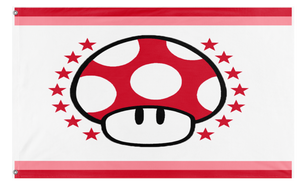 A mockup of the custom flag 'muhsrom kingdoom flag' on a white background
