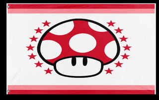 A mockup of the custom flag 'mushroom kingdom flag' on a white background