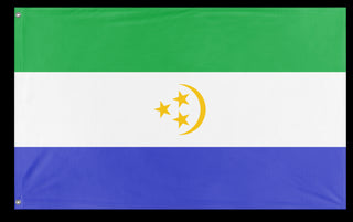 A mockup of the custom flag 'United Republic Of Osavina Vertical flag' on a white background