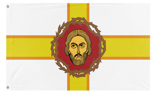 A mockup of the custom flag 'Saint-Moundicus flag' on a white background