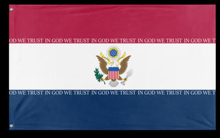 A mockup of the custom flag 'American Flag in the Style of Iran flag' on a white background