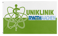 A mockup of the custom flag 'RWTHStrahlentherapie flag' on a white background