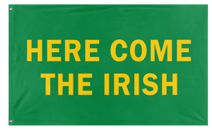 A mockup of the custom flag 'Here Come the Irish flag' on a white background