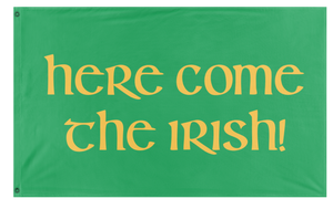 A mockup of the custom flag 'Here Come The Irish flag' on a white background