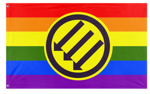 A mockup of the custom flag 'Iron Front Pride flag' on a white background
