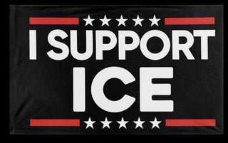 A mockup of the custom flag 'ICE Support Flag' on a white background