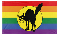 A mockup of the custom flag 'Pride Sabot Cat flag' on a white background