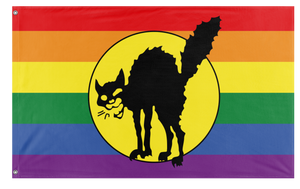 A mockup of the custom flag 'Pride Sabot Cat flag' on a white background