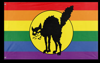 A mockup of the custom flag 'Pride Sabot Cat flag' on a white background