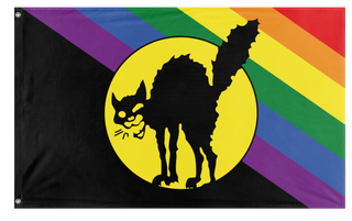 A mockup of the custom flag 'Sabot Pride flag' on a white background