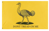 A mockup of the custom flag 'Australian Gadsden Emu flag' on a white background