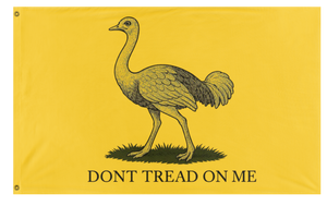 A mockup of the custom flag 'Australian Gadsden Emu flag' on a white background