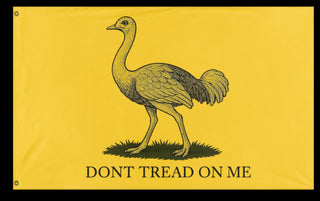 A mockup of the custom flag 'Australian Gadsden Emu flag' on a white background