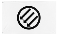 A mockup of the custom flag 'Black and White Iron Front flag' on a white background