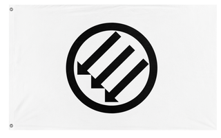 A mockup of the custom flag 'Black and White Iron Front flag' on a white background