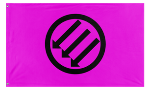 A mockup of the custom flag 'Pink Iron Front flag' on a white background